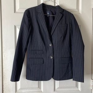Gap grey black white pinstripe business office career double breasted blazer 0